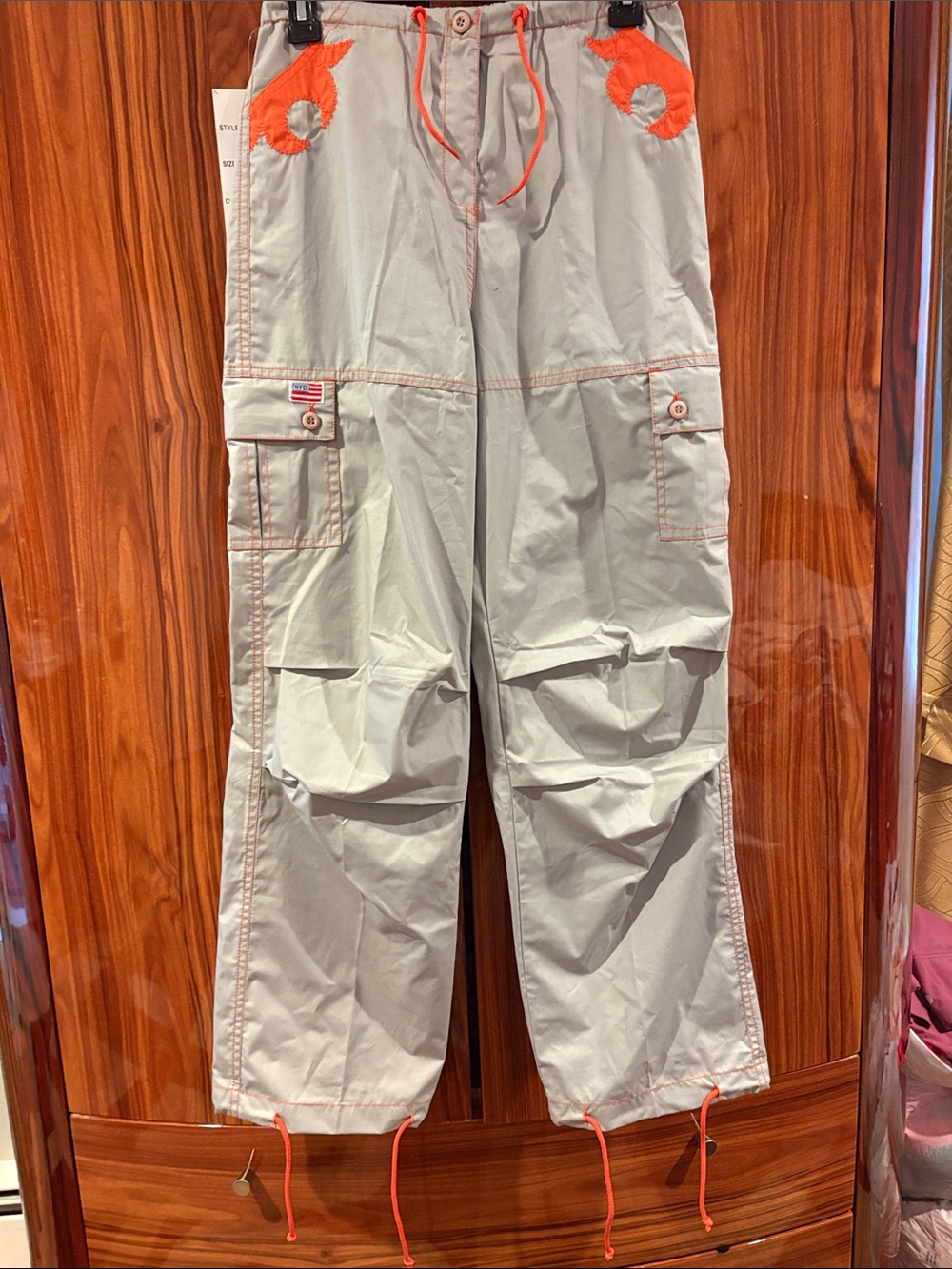 Men's Gray Cargo Pants with Orange Accents